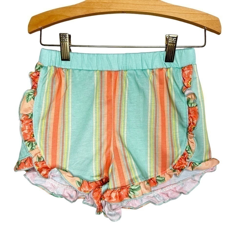 Matilda Jane Girls Striped Floral‎ Ruffle Pajama Shorts Size 8